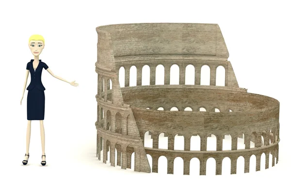 3D καθιστούν χαρακτήρα κινουμένων σχεδίων με το Κολοσσαίο — Φωτογραφία Αρχείου