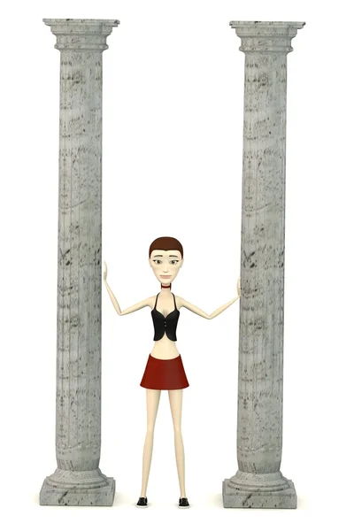 3D render van stripfiguur met kolom — Stockfoto
