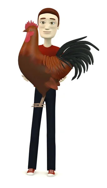 Cartoon character with rooster — Stock Photo, Image