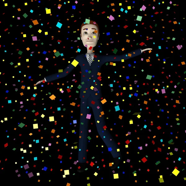 3d renderização de personagem de desenho animado com confete — Fotografia de Stock