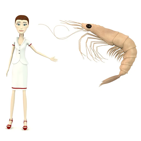 3d render of cartoon character with deepwater shrimp — Stock Photo, Image