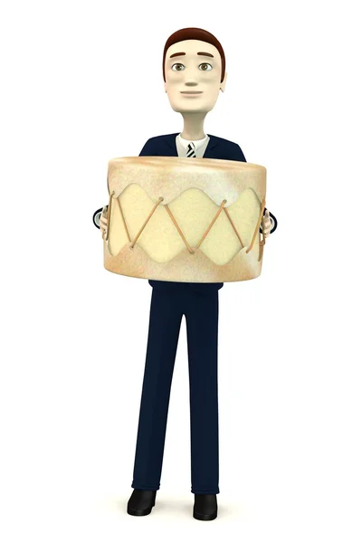 3d render of cartoon character playing on drum — Stock Photo, Image