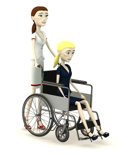 3D renderowania postać z kreskówek z wózka inwalidzkiego — Zdjęcie stockowe