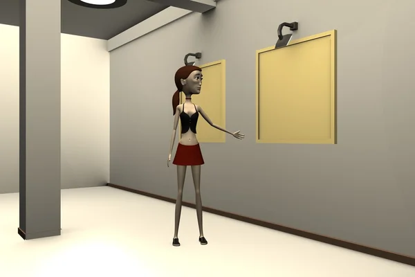 3D-Darstellung der Zeichentrickfigur in der Galerie — Stockfoto