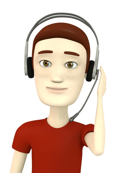 Renderização 3d de personagem de desenho animado com fones de ouvido — Fotografia de Stock