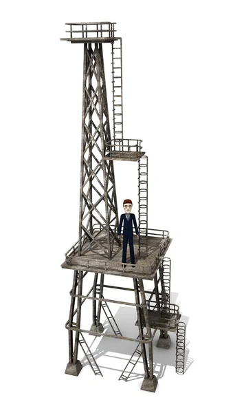 3d renderizado de personaje de dibujos animados en la torre industrial — Foto de Stock