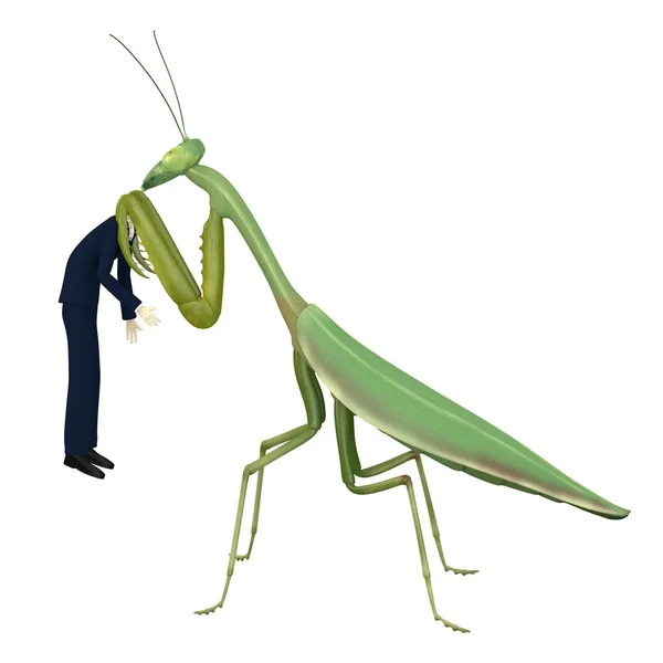 3D χαρακτήρες κινουμένων σχεδίων που τρώγονται από mantis καθιστούν — Φωτογραφία Αρχείου