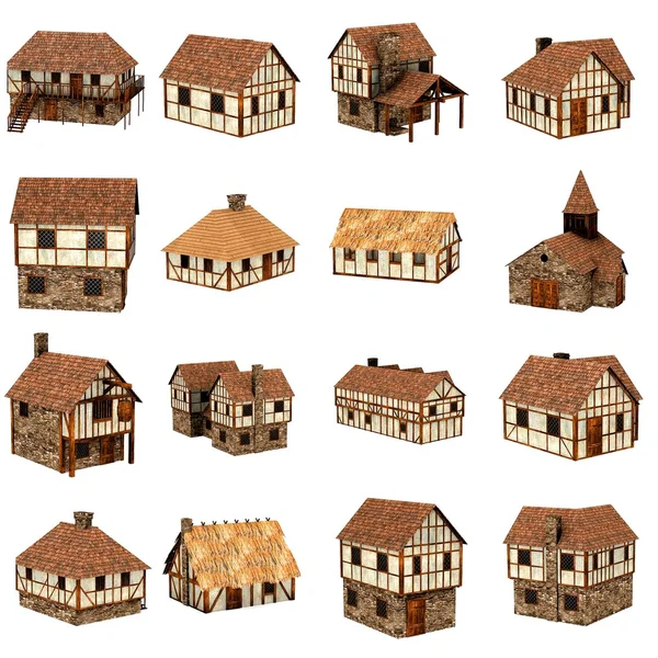 Sbírka středověkých domů - 3d — Stock fotografie