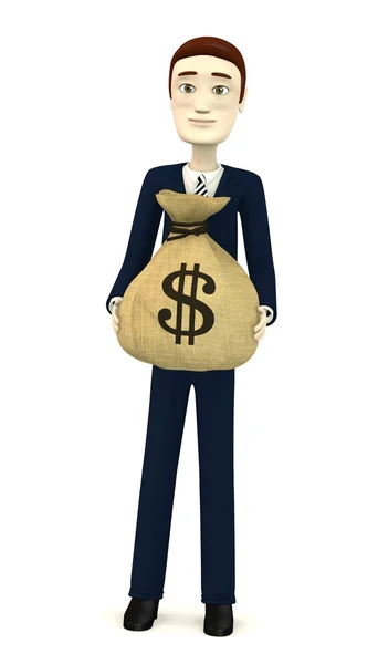 Rendering 3d del personaggio dei cartoni animati con moneybag — Foto Stock