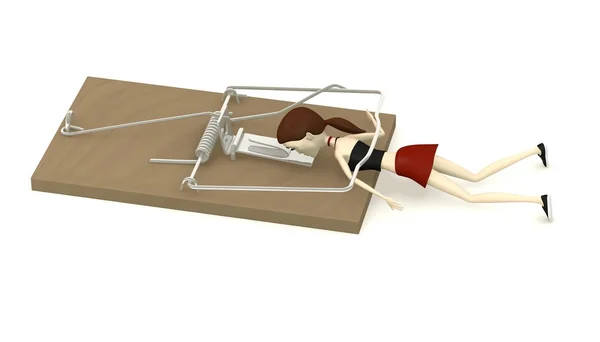 3d 呈现器捕鼠器被杀害的卡通人物 — 图库照片