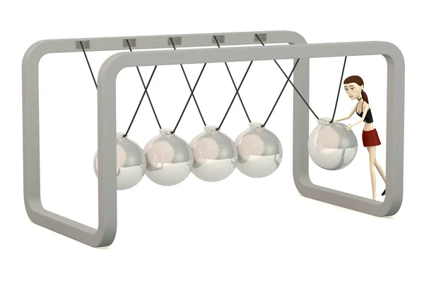 3d render of cartoon character with newton cradle — Stock Photo, Image