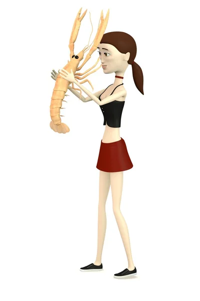 3d render of cartoon character with scampi — Stock Photo, Image