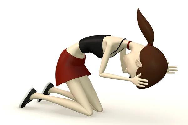 Cartoon female character in skirt very sad — Stock Photo, Image