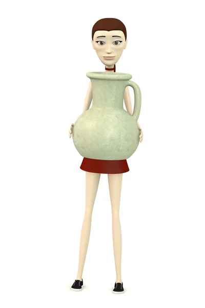 3d render of cartoon character with egyptian vase — Stock Photo, Image
