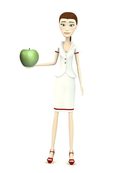 3d render of cartoon character with apple — Stock Photo, Image