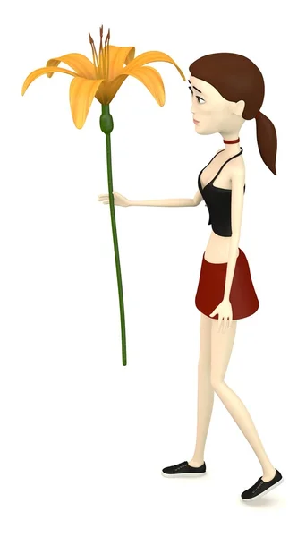 3d render of cartoon character with lily — Stock Photo, Image