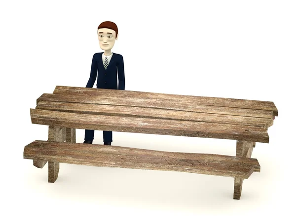 3d render of cartoon character sit behind table — Stock Photo, Image