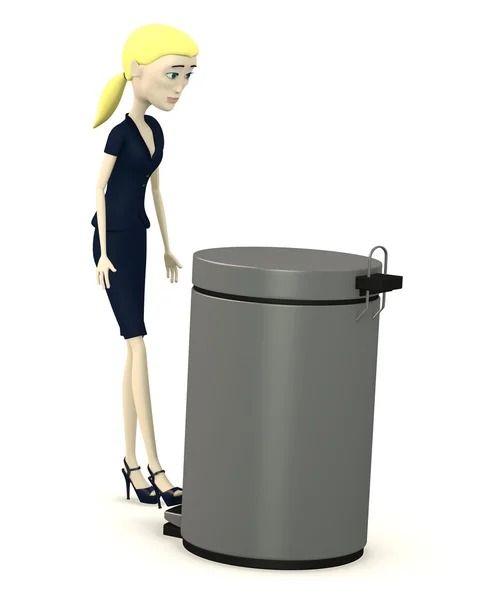 3d render of cartoon character with bin — Stock Photo, Image