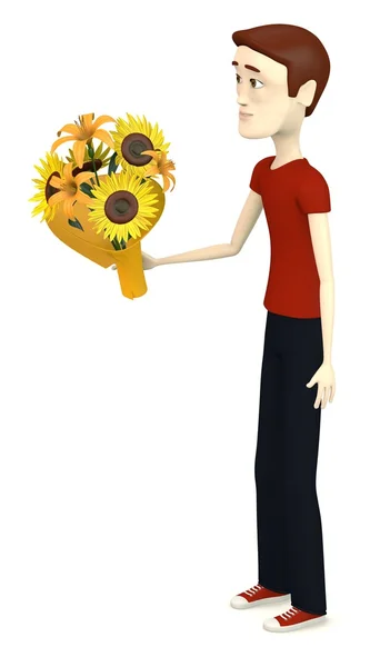 Rendering 3d del personaggio dei cartoni animati con bouquet — Foto Stock