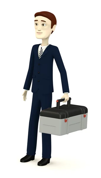 도구 상자와 함께 만화 캐릭터의 3d 렌더링 — 스톡 사진