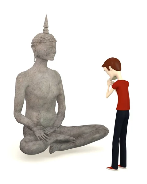 3D візуалізація мультиплікаційного персонажа з Буддою — стокове фото