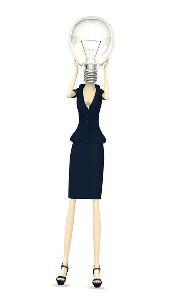 Renderização 3d de personagem de desenho animado com lâmpada em vez de cabeça — Fotografia de Stock