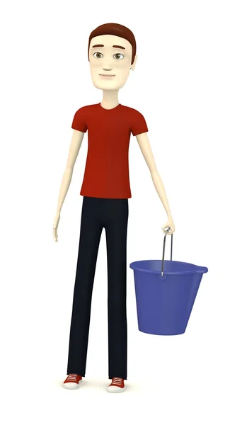 3d render of cartoon character with bucket — Stock Photo, Image