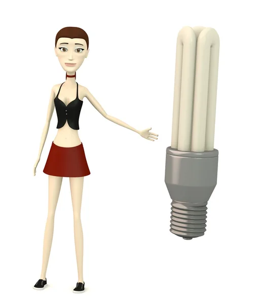3D-Darstellung der Cartoon-Figur mit Glühbirne — Stockfoto