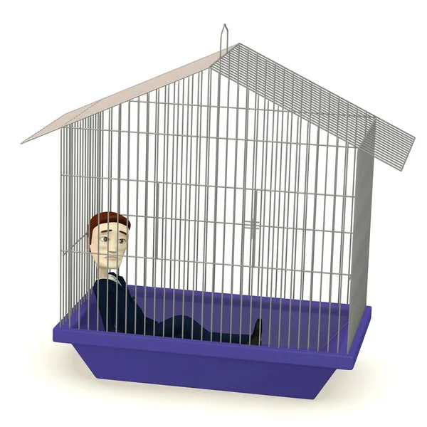 3d render of cartoon businessman in cage — Stock Photo, Image