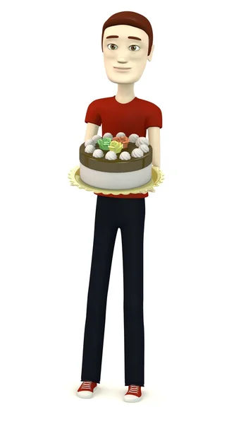 3d rendu de personnage de dessin animé avec gâteau — Photo