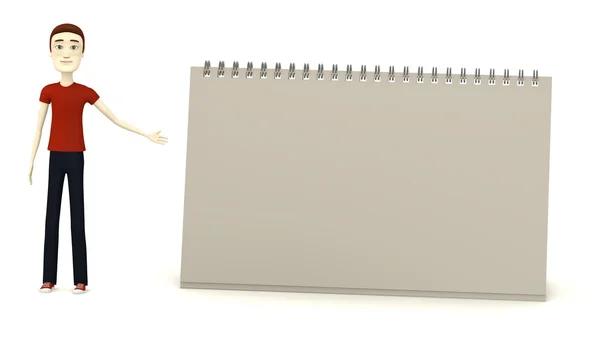 3d render of cartoon character with calendar — Stock Photo, Image