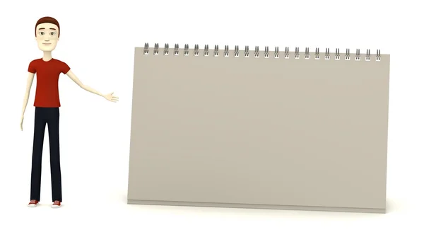 3D render av seriefiguren med kalender — Stockfoto