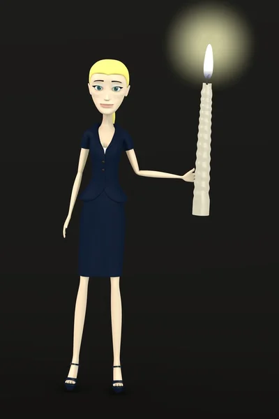 3D визуализация персонажа мультфильма со свечой — стоковое фото