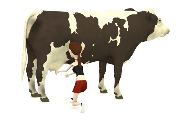 3d render of cartoon character with cow — Stock Photo, Image