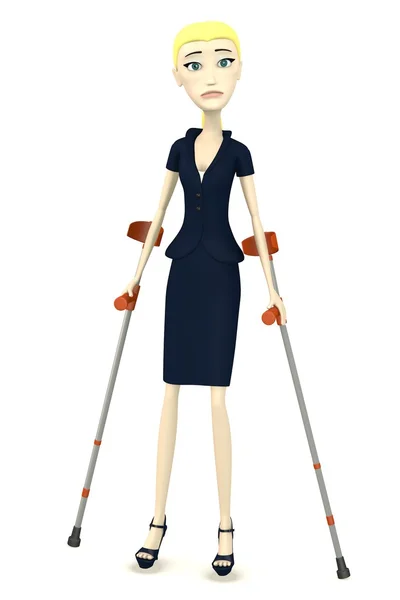 3d render of cartoon character with crutches — Stock Photo, Image