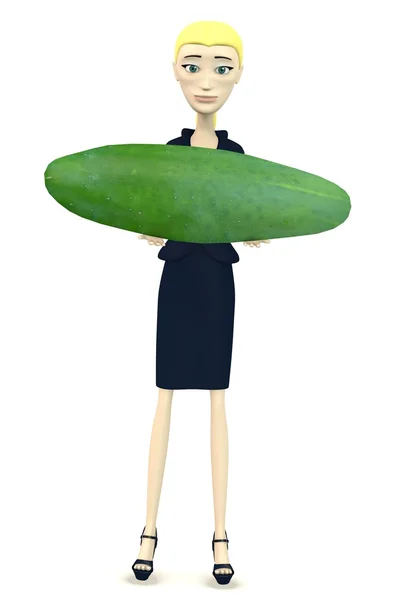 3d render of cartoon character with cucumber — Stock Photo, Image