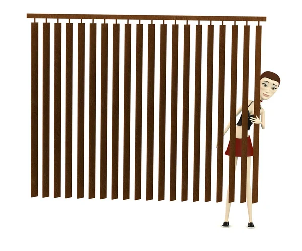3D-Darstellung der Zeichentrickfigur hinter dem Vorhang — Stockfoto