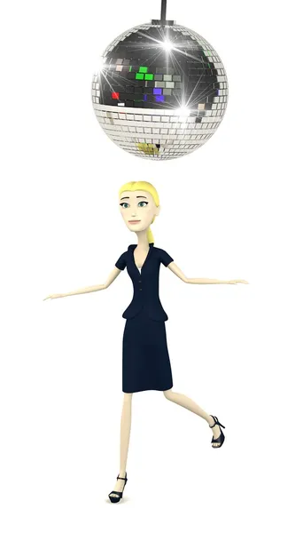 Rendering 3d del personaggio dei cartoni animati con discoball — Foto Stock