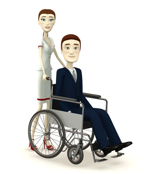 3d render of cartoon character with wheelchair — Stock Photo, Image