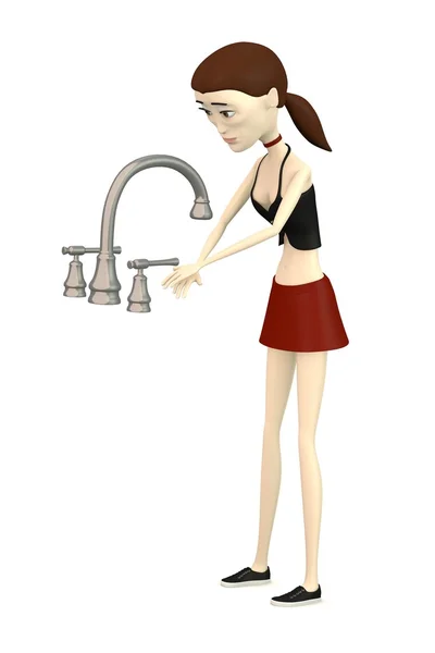 3d render of cartoon character with faucet — Stock Photo, Image