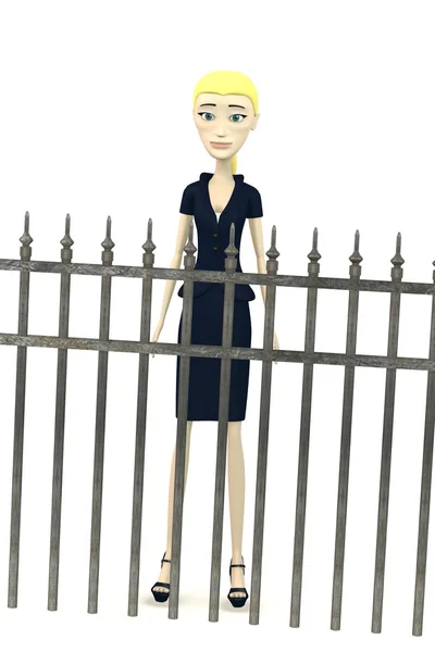 3D візуалізація мультиплікаційного персонажа з парканом — стокове фото