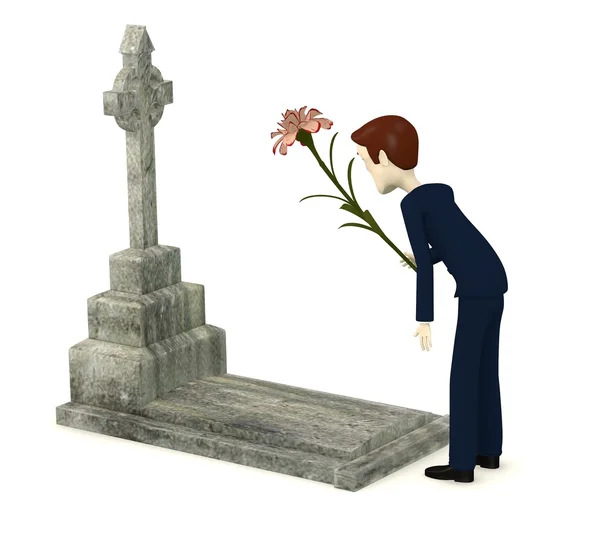 3d renderização de personagem de desenho animado com sepultura — Fotografia de Stock
