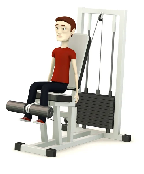 3d renderizado de personaje de dibujos animados con máquina de gimnasio — Foto de Stock