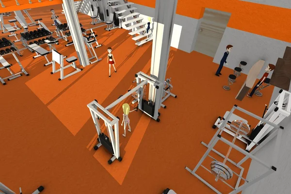 3D render van stripfiguren in gym — Stockfoto