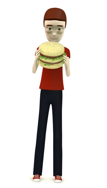 3d renderização de personagem de desenho animado com hambúrguer — Fotografia de Stock