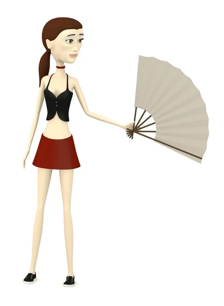 3d render of cartoon character with hand fan — Stock Photo, Image