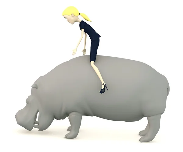 Renderização 3d de personagem de desenho animado com hipopótamo — Fotografia de Stock