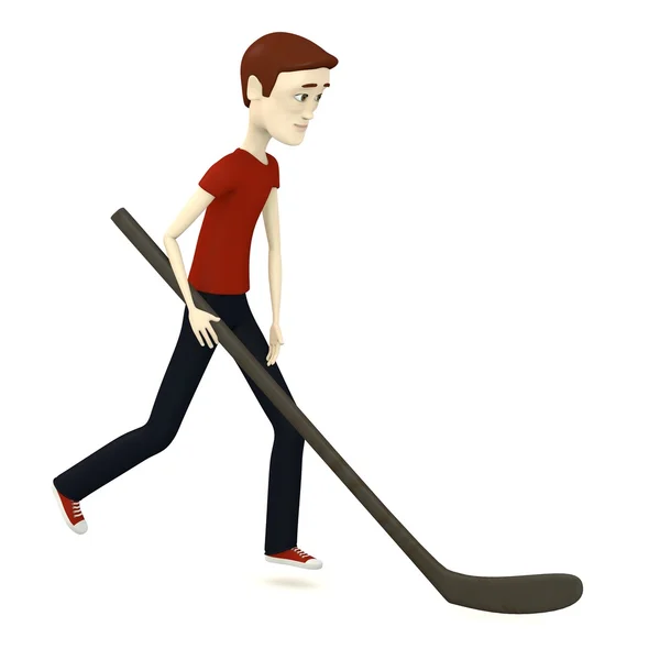3D renderowania postać z kreskówki z hockeystick — Zdjęcie stockowe