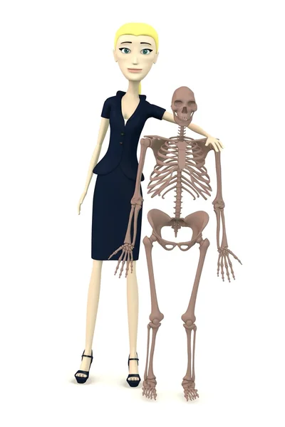3D render van stripfiguur met homo erectus skelet — Stockfoto