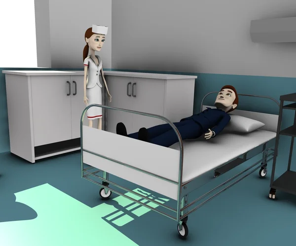 3D καθιστούν χαρακτήρα κινουμένων σχεδίων στο νοσοκομείο — Φωτογραφία Αρχείου